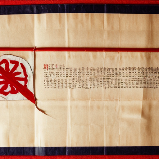 A scroll with seven red seals on it
