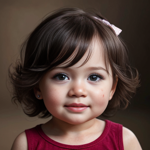 create a 1-year-old girl mixed skin-color with brown curly hair