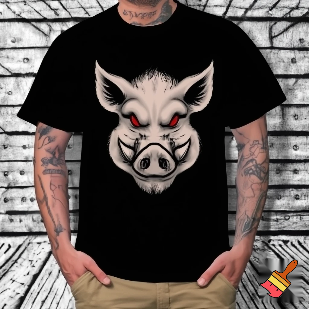a wanted poster of fierce wild pig red eyes face tattoo's prison clothes