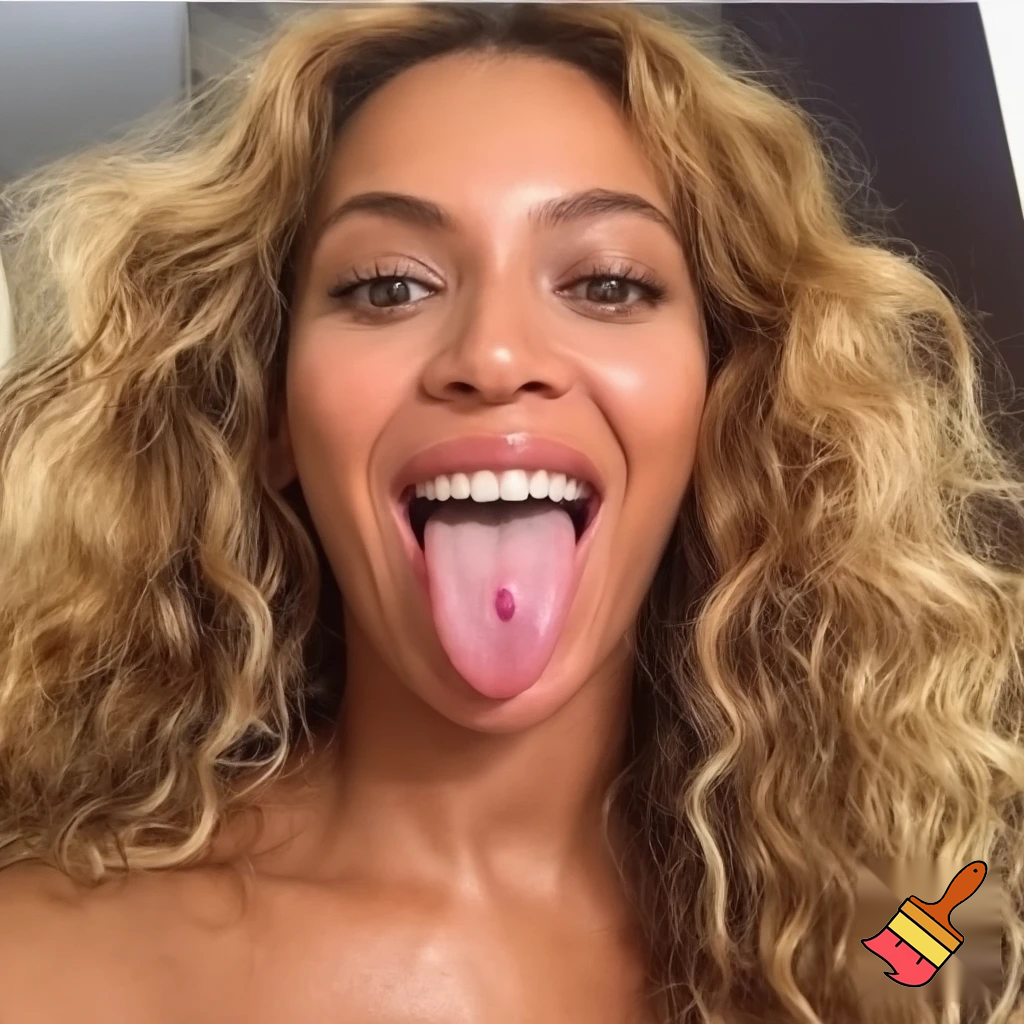 Beyonce selfie showing her long tongue pose ,her tongue is full of saliva ,her ass is red with marks, she is posing from behind 