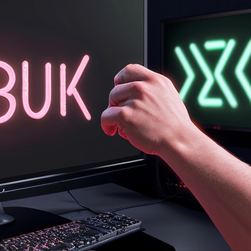 Create a professional esports Twitch profile logo for the username "MakBeefy" in a hyper-detailed cyberpunk style. Center the text "MakBeefy" in massive, jagged metallic letters with a chrome finish and glowing neon pink outlines—make "Mak" extra thick and blocky like forged steel, while "Beefy" has ripped muscle vein textures and subtle flexing bicep silhouettes integrated into the B and Y letters. Add dynamic energy with faint motion blur and electricity crackling around the edges. Background is pure black with scattered static noise pixels, horizontal glitch scanlines slicing through the text, and a faint Matrix-style green digital rain code falling diagonally behind it. Include a minimalist icon: a clenched fist crushing a pixelated controller, positioned to the left of the name in matching neon pink. Use a square 1:1 aspect ratio, ultra-high contrast for small avatar use, esports-ready sharpness, no gradients or softness—pure aggressive power. Render in 4K resolution with volumetric lighting and lens flare on the highlights for maximum pop on dark Twitch overlays.