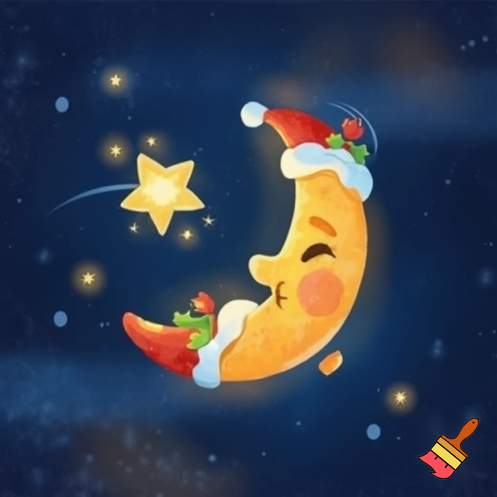 Star and moon christmas cartoon