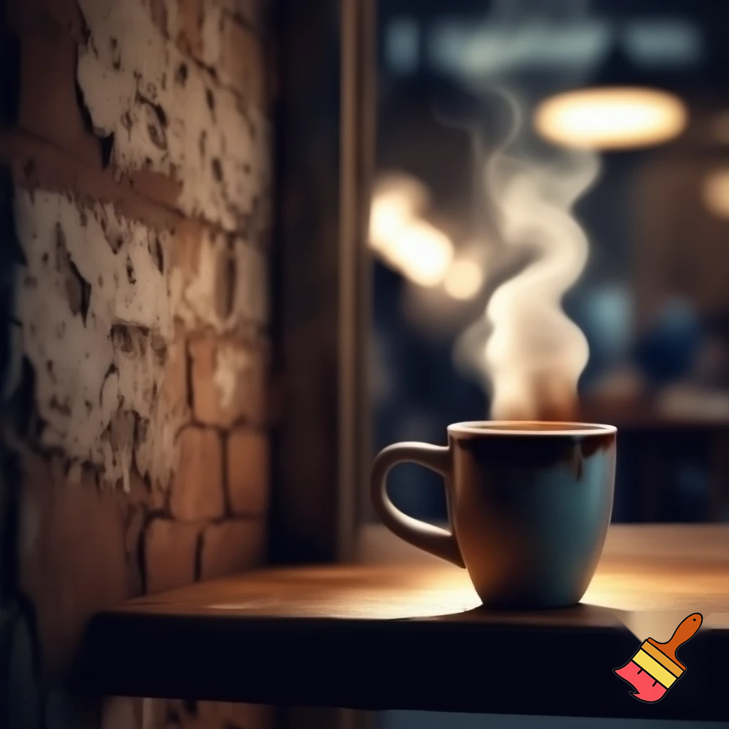 the wall of a cafe with a coffee cup which is very hot
