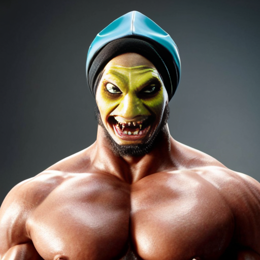 peux tu générer un homme requin humanoide  qui porte un costume jaune abimé. Ses bras protent  des ailerons de requins. Il est musclé et à l'air méchant. Il porte un chapka sur la tête.
