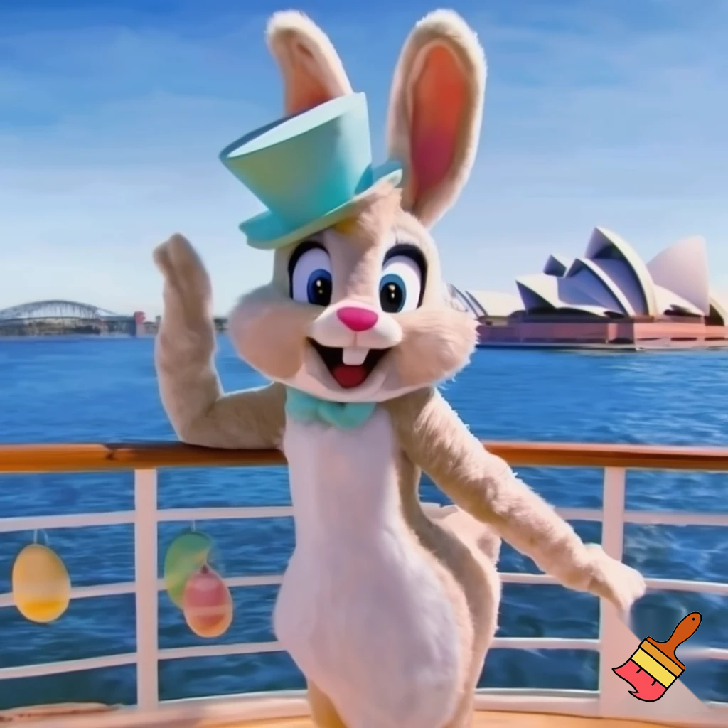 Easter bunny mascot Disneyland costume with the top hat Australia Disney cruise ship