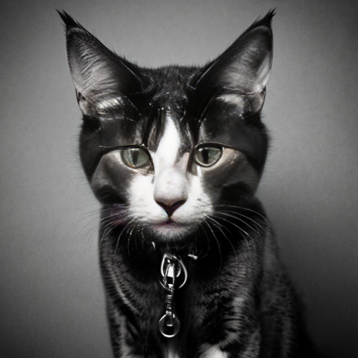 Feral vicious cat sinister evil, mugshot style, prison clothes, staring serious