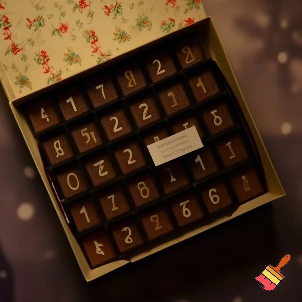 Chocolate advent calendar Numbers in the box a Christmas one hope the lead out how many days till Christmas? Christmas patterns countdown.
