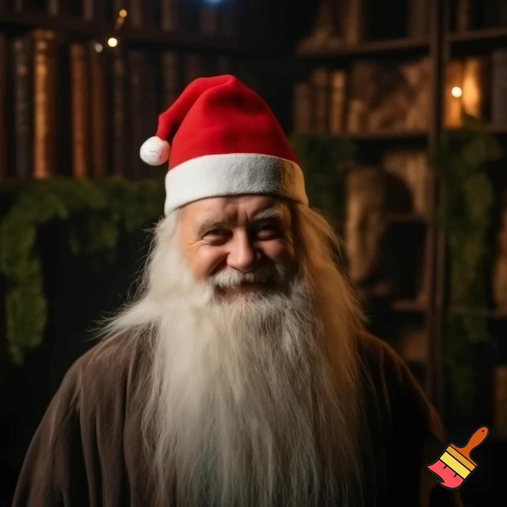 Woo wizard has Christmas hat