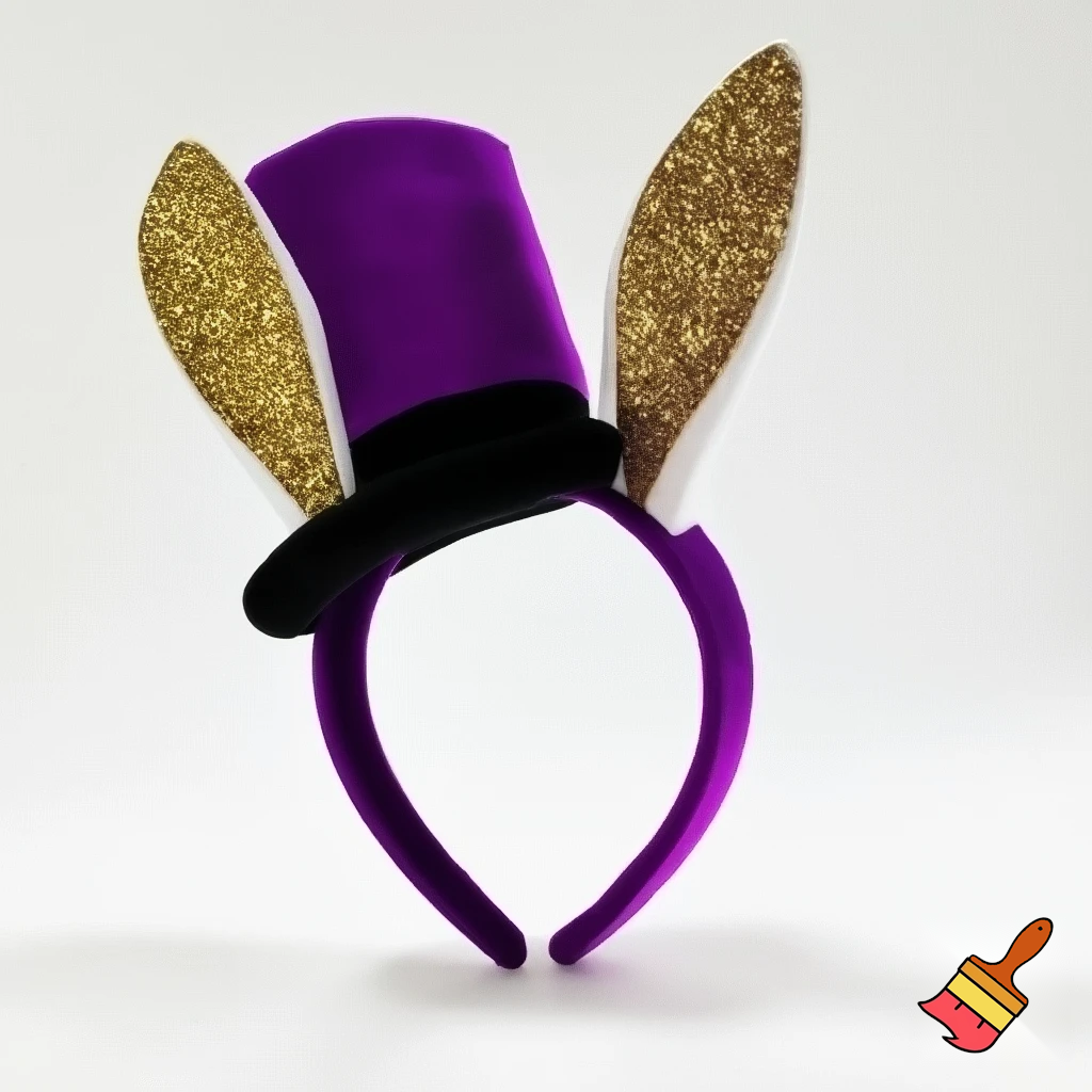 Easter bunny top hat headband, purple white with gold glitter fabric and velvet velvet