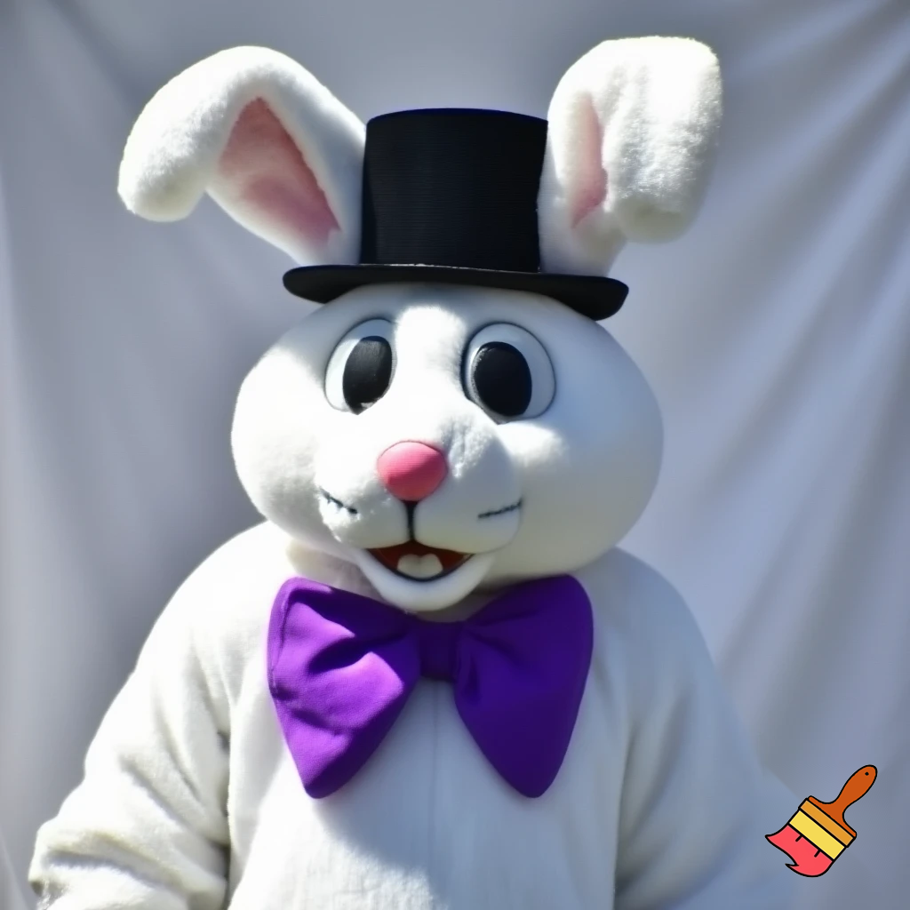 Easter bunny mascot costume top hat white and purple