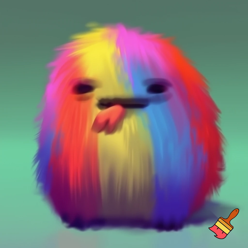 Colorful furry low quality in 2010's style and blurry eyes making a basic pose with their tongue sticked out 
