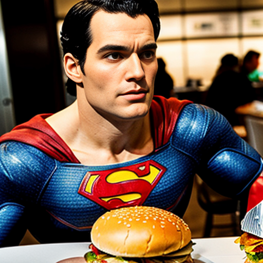 superman staring down a burger