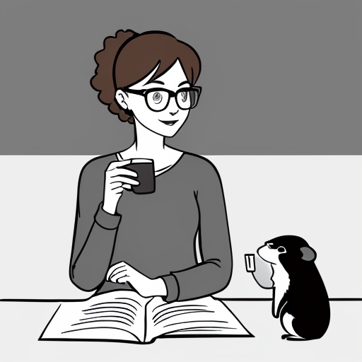 Wygeneruj dziewczynę czytającą książkę albo mangę. Dziewczyna ma brązowe, kręcone włosy do ramion i czarne okulary i bluzę (czarną albo szarą). Pije herbatę albo kawę. Może mieć luk. W tle jest magia. Obok niej siedzi fretka 