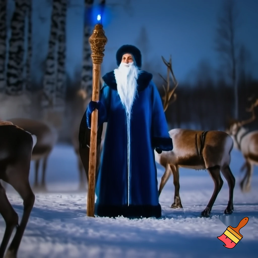 Russian Santa Claus walking stick with with t reindeers magic walking stick