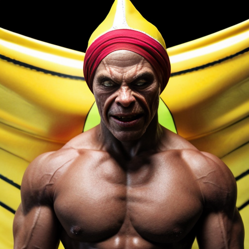 peux tu générer un homme requin humanoide  qui porte un costume jaune abimé. Ses bras protent  des ailerons de requins. Il est musclé et à l'air méchant. Il porte un chapka russe sur la tête. représente le de plein pied et insiste sur son côté requin terrifiant.