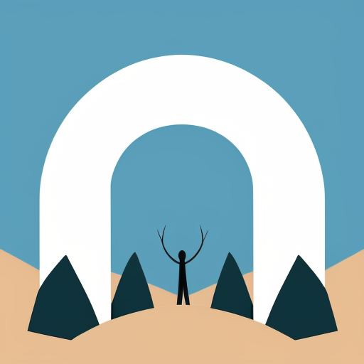 Paint the stones of a desert arch with multiple abstract figures in Tanguy and Matisse style