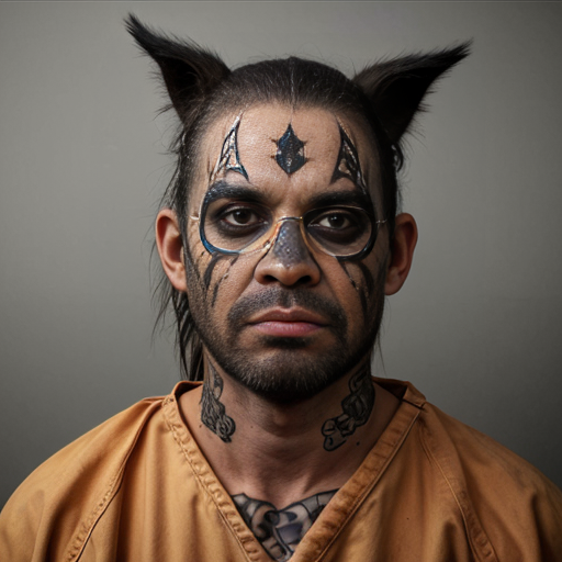 mugshot, wild pig, deadly, prisoner outfit, face tattoo, evil