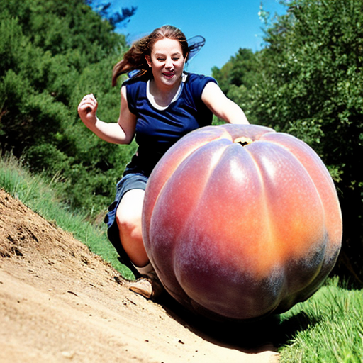 Giant peach rolling down hill