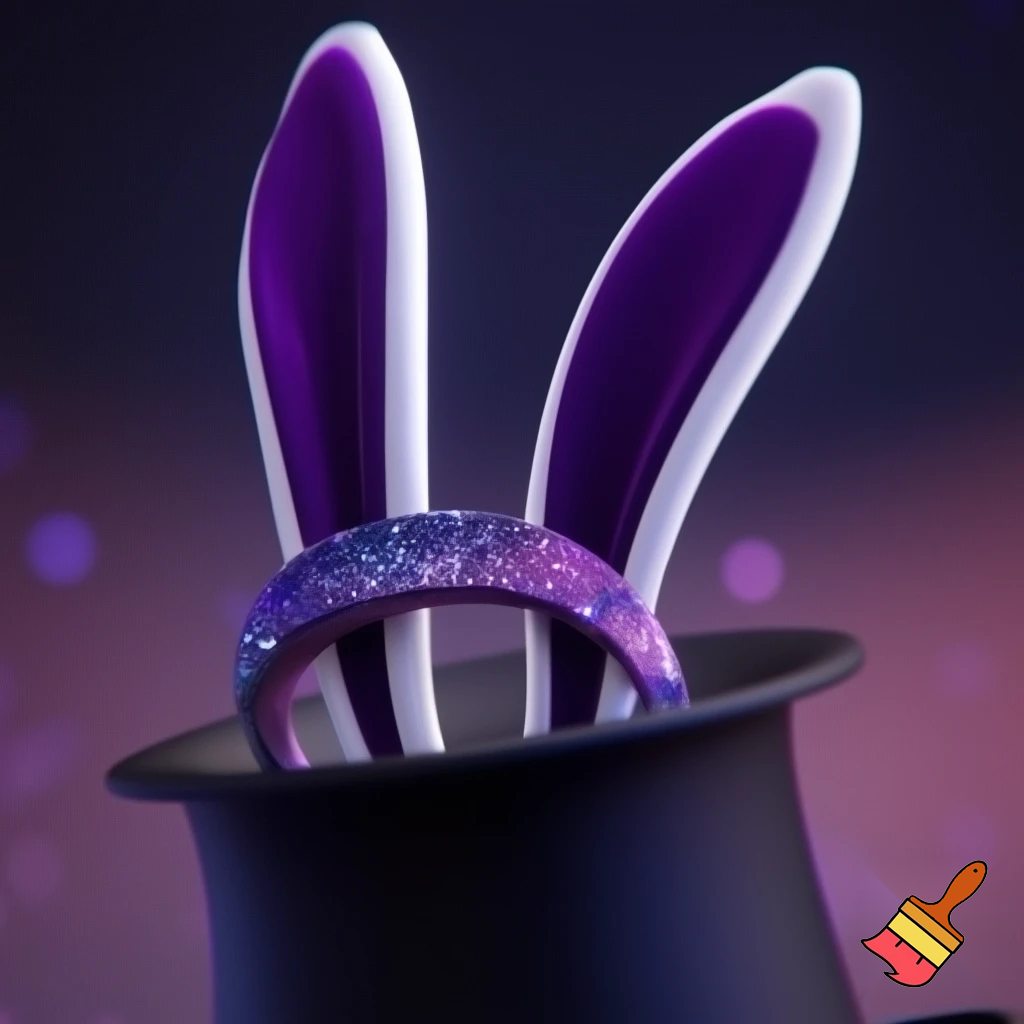 Black top hat with bunny ears velvet white and purple purple and white headband fabric and velvet glitter, purple and pink special present