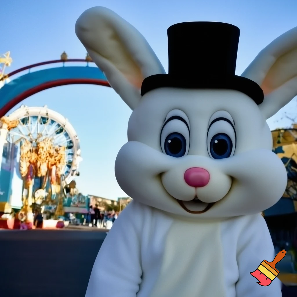  Easter bunny mascot costume top hat photo taken with the Easter open white Sydney Luna Park Sydney Luna Park