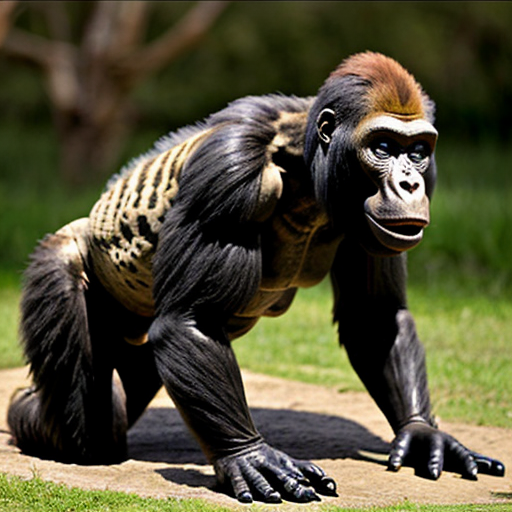 Mutant gorilla    

This animal is an animal with gorilla black head and legs, neck like giraffe and body like dinosaur. This creature lives on the island of the bees in the south Africa. That means he has bee’s wings too... It can eat lizards, spiders, snakes and obviously insect. It already lives like more than 2000 years before our era, and it is not in the museum because it's very dangerous. 

 