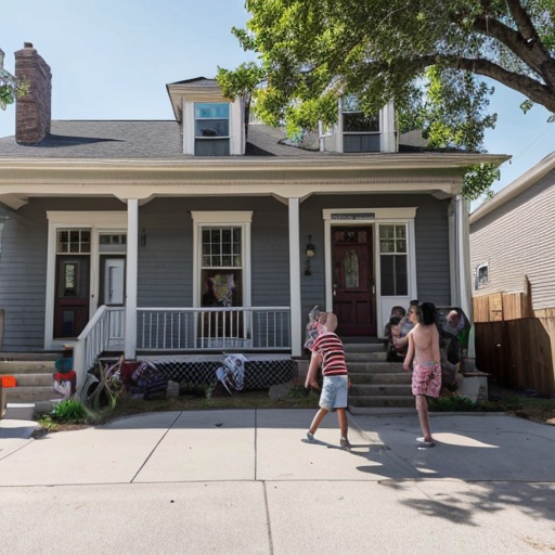 Make a happy neighborhood full of houses and happy people walking to the sidewalks many are invited to others party in their house a bright sunlight a happy place where everyone wants to live everyone is happy in their neighborhood a lot of kids forming up and playing together in their houses a lot of friends hangout together in their house in the neighborhood a lot of friends hangout together in their house in the neighborhood a lot of people crowded in the neighborhood everyone happy laughing fun happening in all one emotion in all of the crowded people in the neighborhood