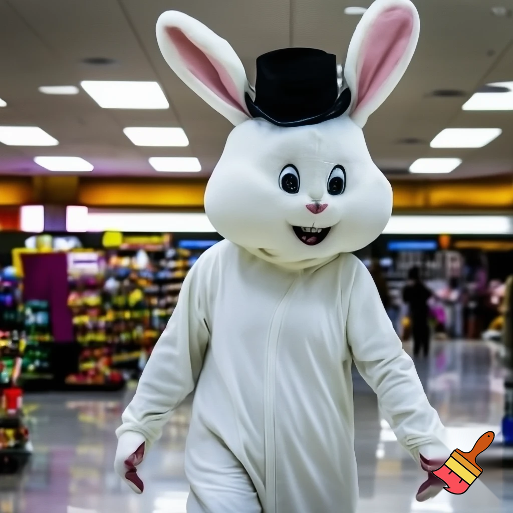Easter bunny mascot top hat at the shopping centre mascot costume Darrell Lea magic room