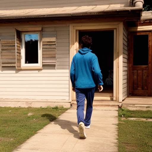 He is has just woken up. He gets out of bed in his boxes and walks through his house. He eventually walks outside. The morning breeze hits him