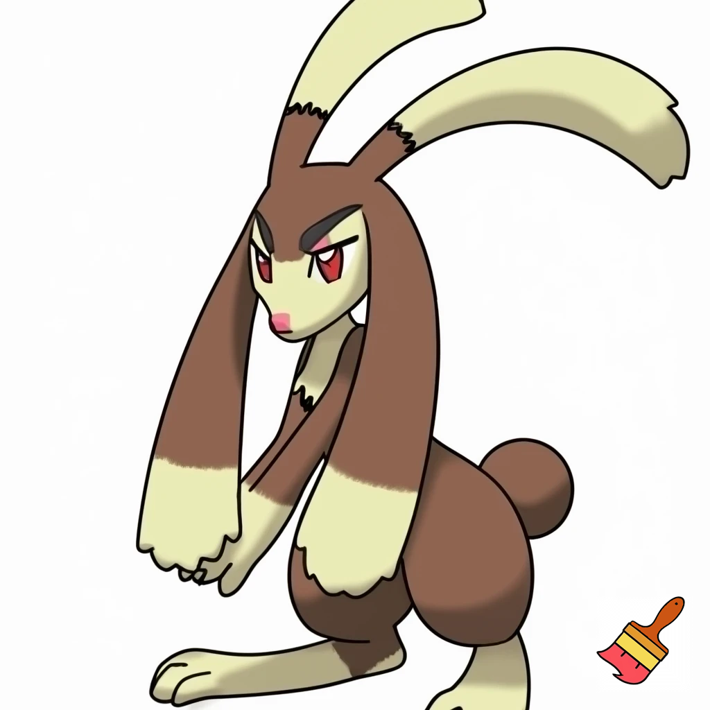 Lopunny is a graceful, anthromorphic bipedal rabbit Pokémon with a soft brown body, long, fluffy cream-colored fur on its ears, wrists, and lower legs, and distinctive large "eyebrow" tufts. It has red eyes with black markings, a small pink nose, and a short, round tail, often grooming its prominent ears and delivering powerful kicks Slender, half anthro girl humaniod rabbit-like, standing upright. tails sonic fusion