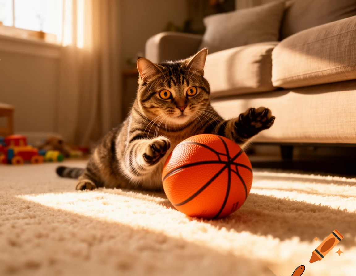 cat playing with a baskeball
