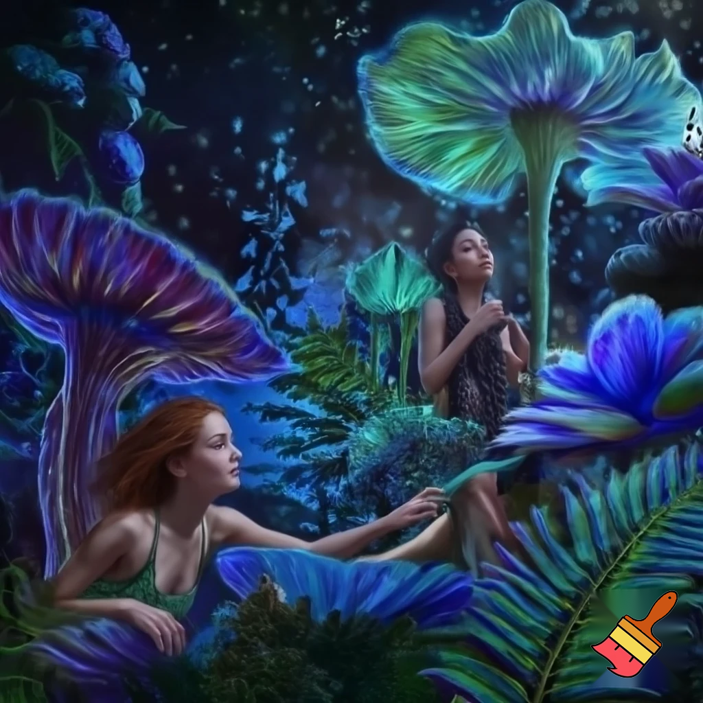 generate plants outside of a garden and also realistic girls next to the flowers