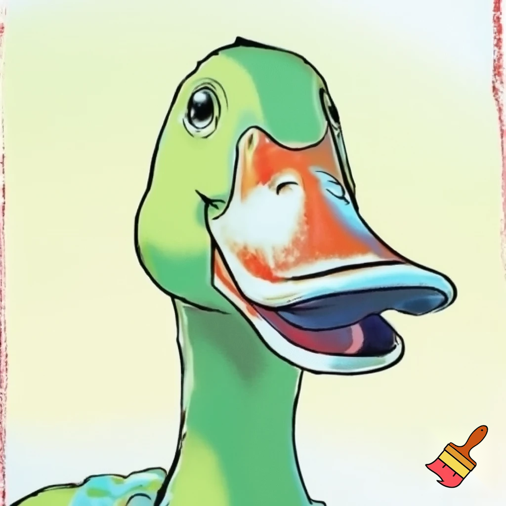 pato, feliz, desenho estilo anime, cor verde, roupa de pescador