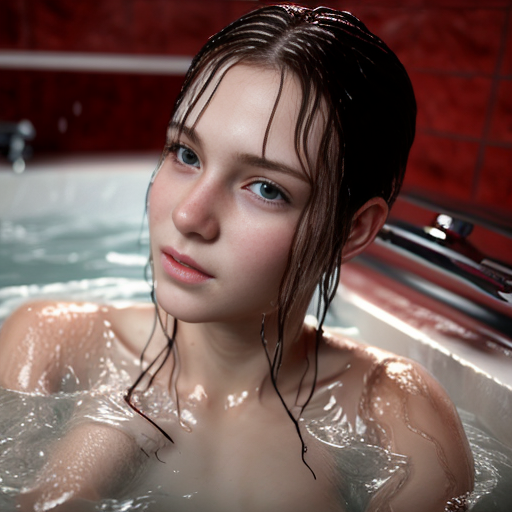 girl teen winter, a showers in red water