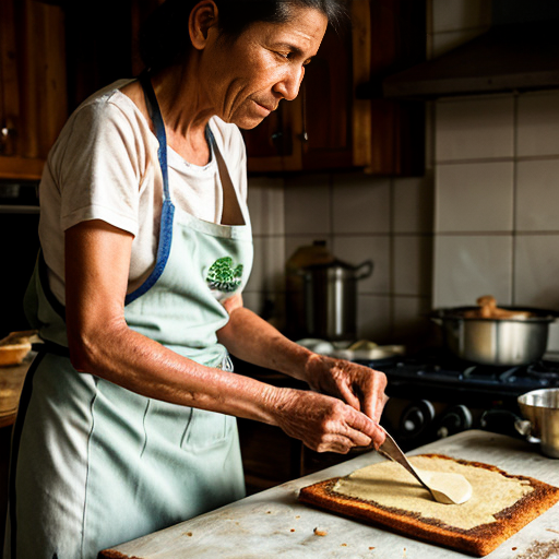 Grandmother and teen cooking cassava bread in a rustic Amazon kitchen.”