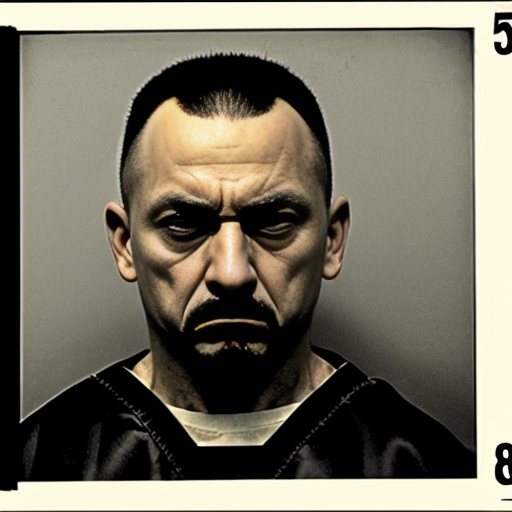 strong tough rat, evil, sinister, wearing prison outfit, mugshot style

