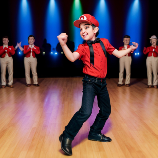 A boy dancing with mario