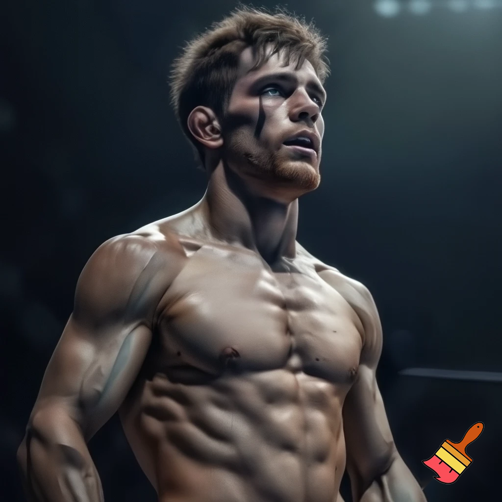 A mixed martial artist who has gone down two weight classes for a fight. His cheeks are sunken and his ribs are visible and his muscles stand out alarmingly. Nonetheless, he stands tall and steady. His eyes are watery blue, his hair is brown and his ears stick out. For once in his life, he is ready to win.