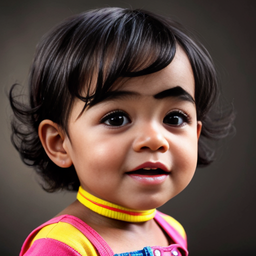 create a one year old black girl with dark brown curly hair 