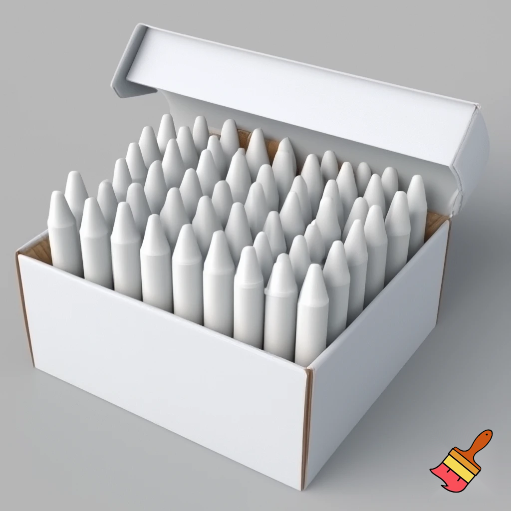 a box of 64 all white crayola crayons 4 rows 16 crayons in each row
