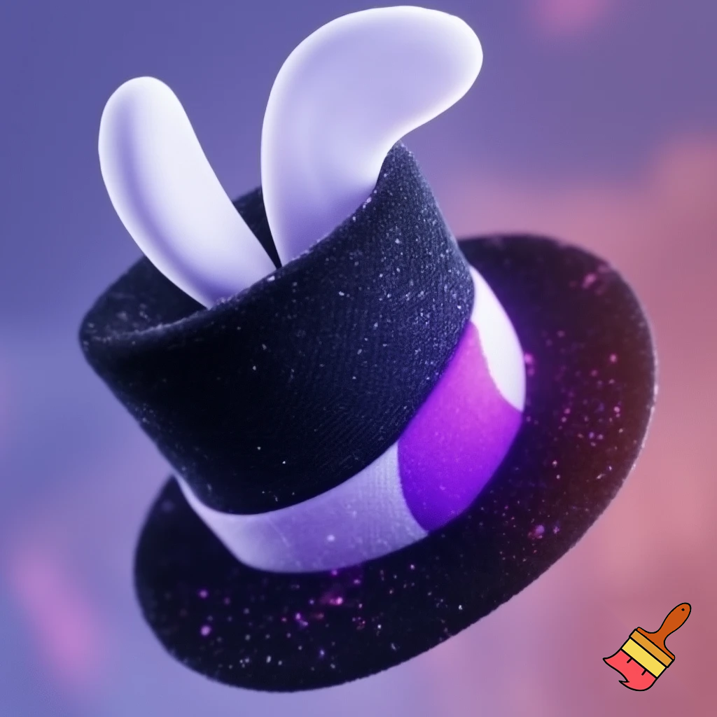 Black top hat with bunny ears velvet white and purple purple and white headband fabric and velvet glitter, purple and pink