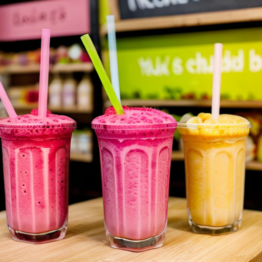 a stall in a shop giving pink smoothies for free