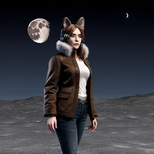 pathfinder female standing in front of the moon. detailed background. high quality. wolf ears. fur clothing.