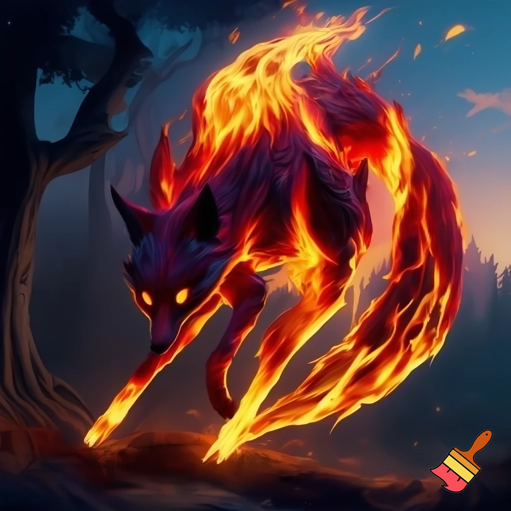 fantasy fox made out of fire