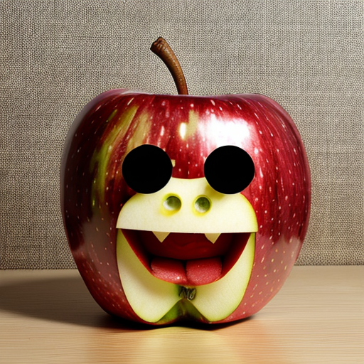 Generate an image of a apple wearing a costume.