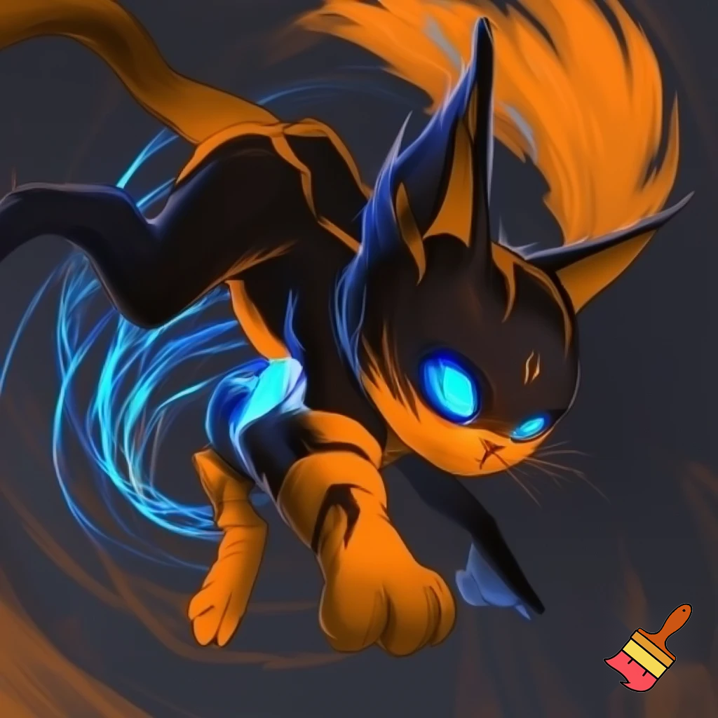 black and orange miles tails prower cat black and orange klonoa cat black and orange meowth fusion withe blue eyes