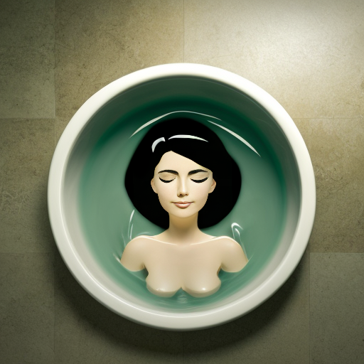 logo of a woman in a bathtub evoking nature in green and red colors