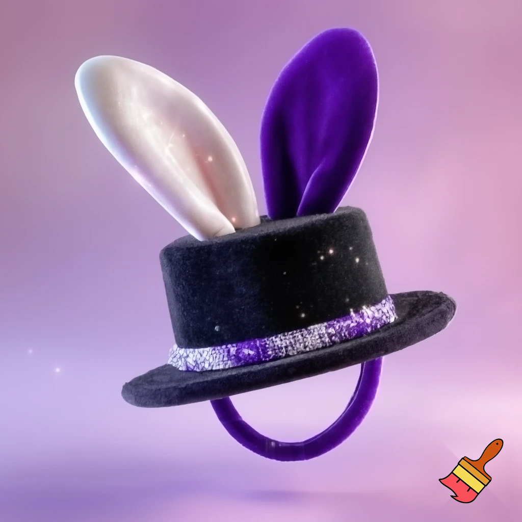 Black top hat with bunny ears velvet white and purple purple and white headband fabric and velvet glitter, purple and pink special present true special and delicate velvet white purple Easter bunny is bunny top hat velvet?