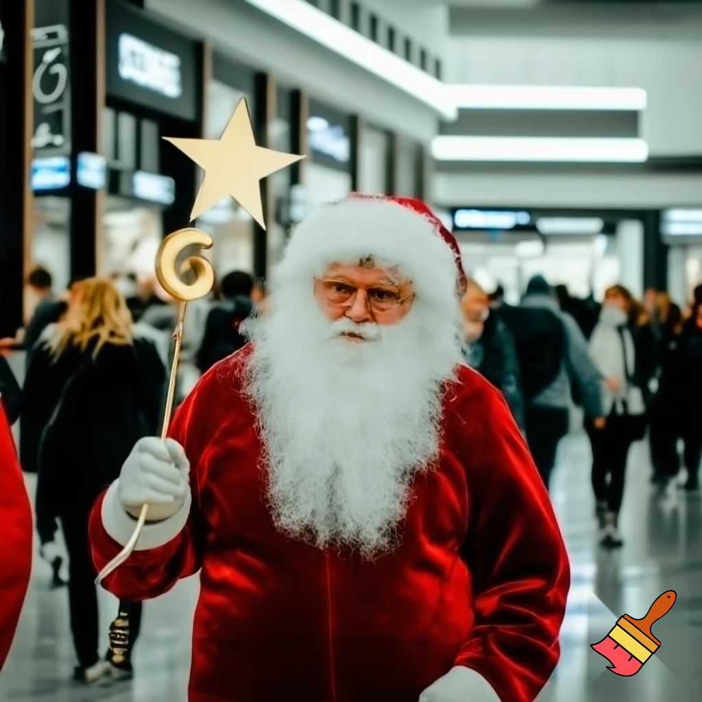 Santa Claus, Russia with a star walking stick real person in the shopping centre