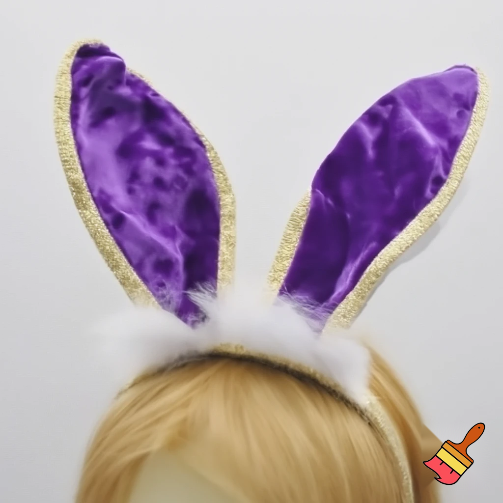 Easter bunny top hat headband, purple white with gold glitter fabric and velvet velvet gold special gold and delicate velvet and delicate and precious glitter, purple and white