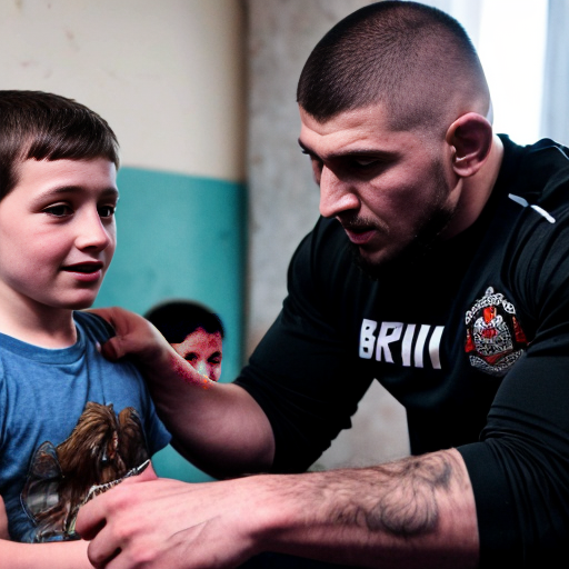 generate me a picture of Khabib sending sped kids to dagestan